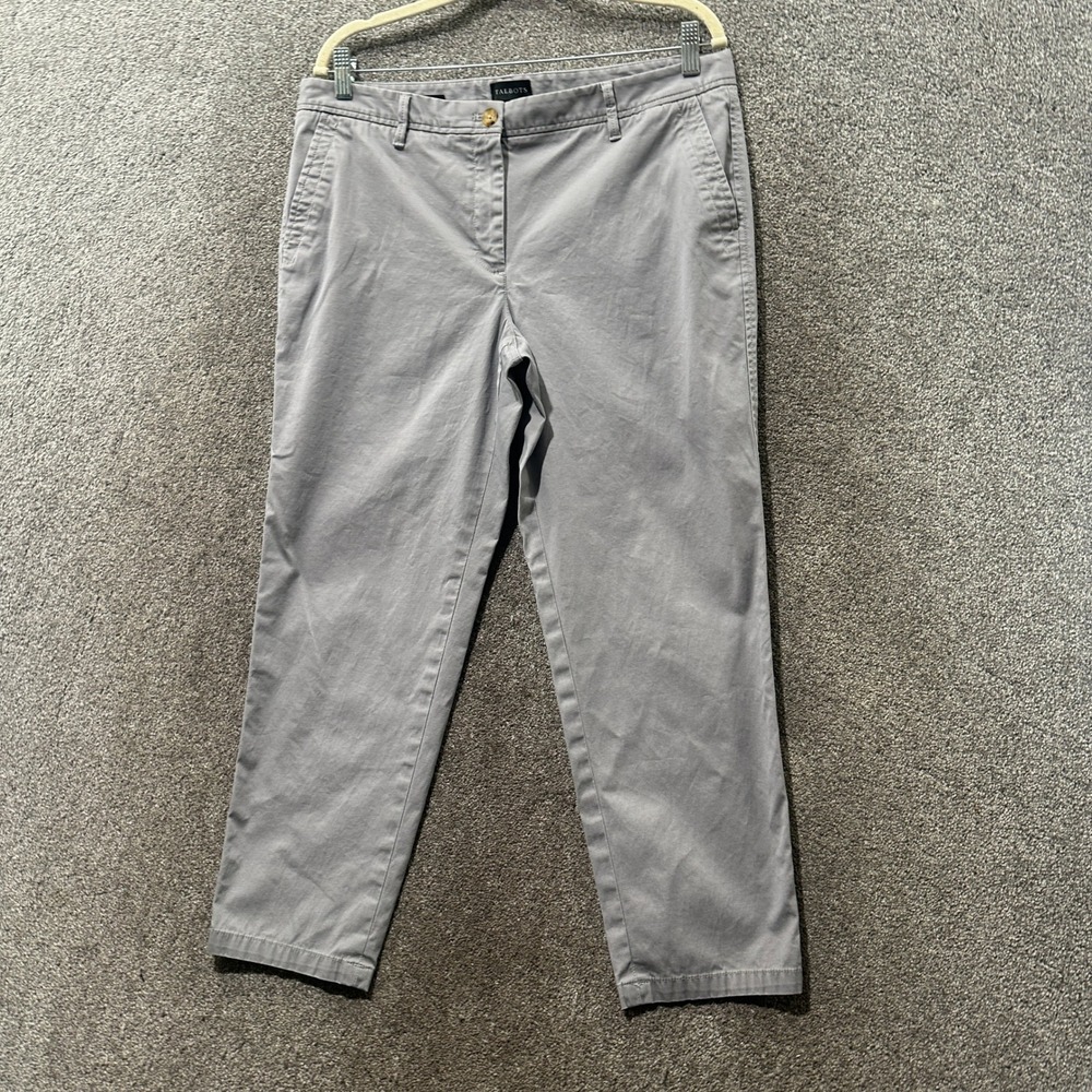 Talbots Relaxed Chino Pants Womens 12P Gray Cotton Stretch Straight Leg Petite